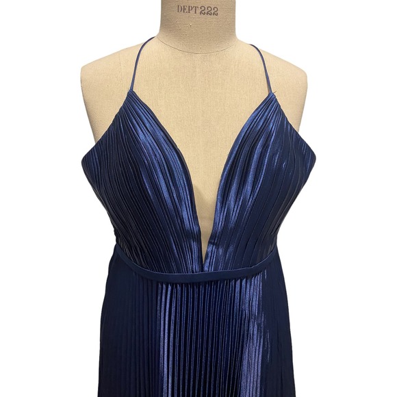 Mac Duggal 49039 Plunge Neck Pleated Evening Gown NEW 8 Midnight Blue - Picture 8 of 8
